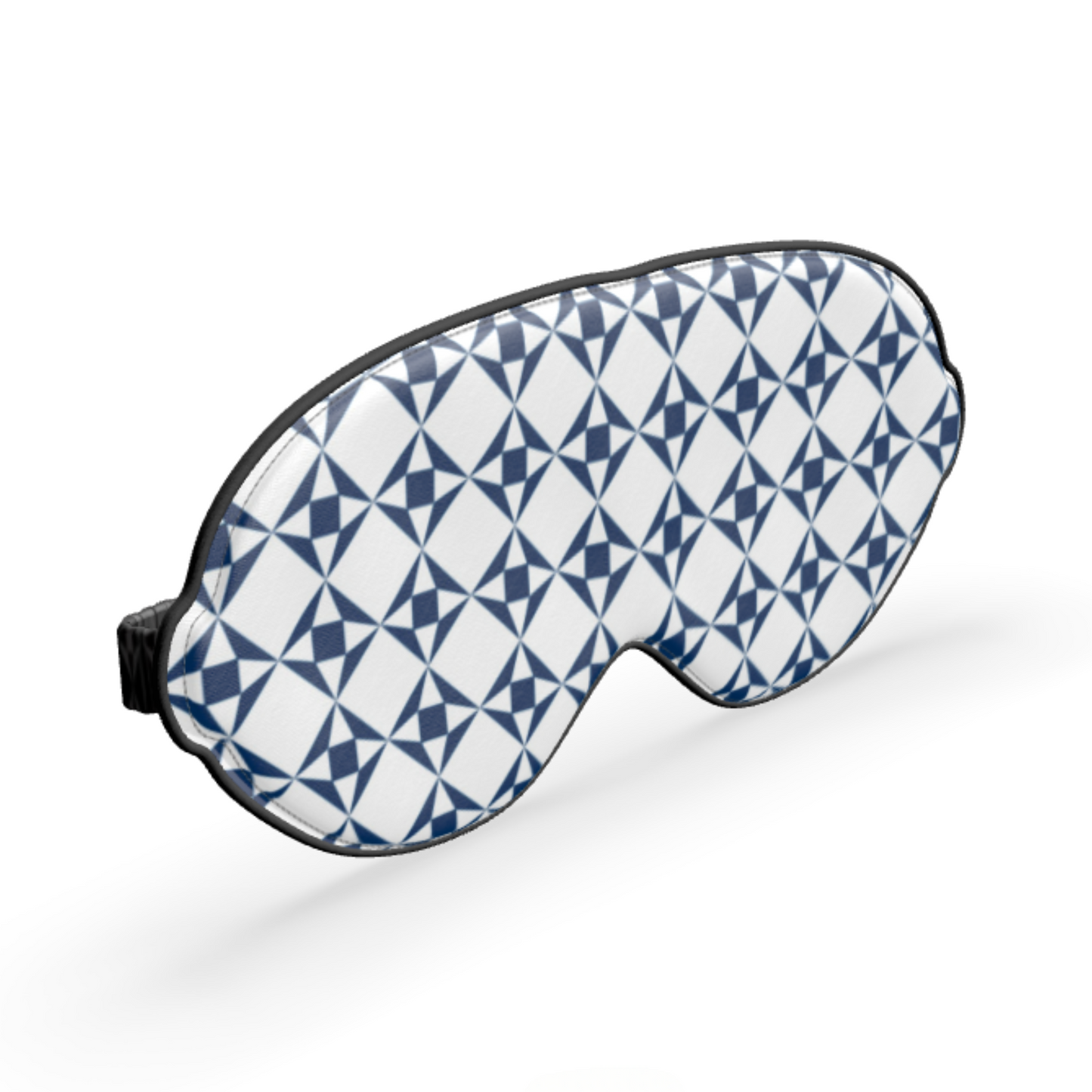 Pure Silk Satin Eye Mask | White & Navy Geo Pattern