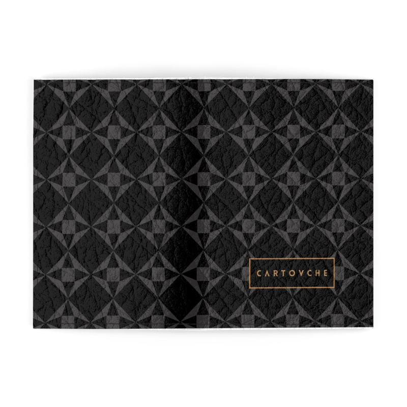 100% Nappa Leather Passport Cover | Black & Grey Geo Pattern