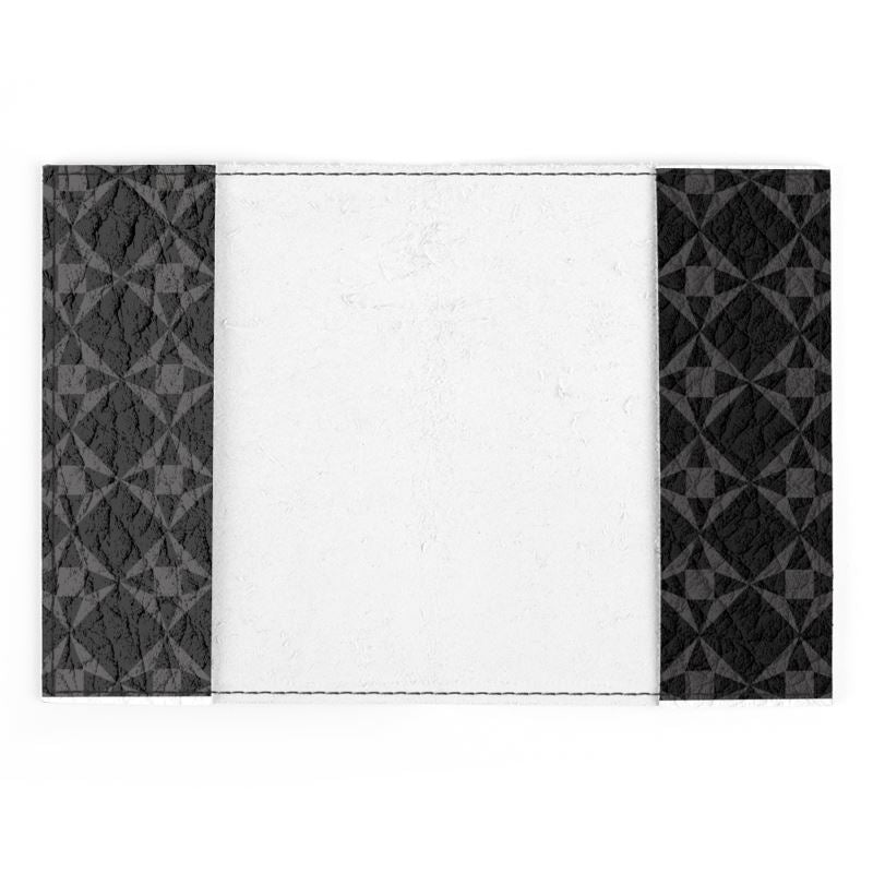 100% Nappa Leather Passport Cover | Black & Grey Geo Pattern