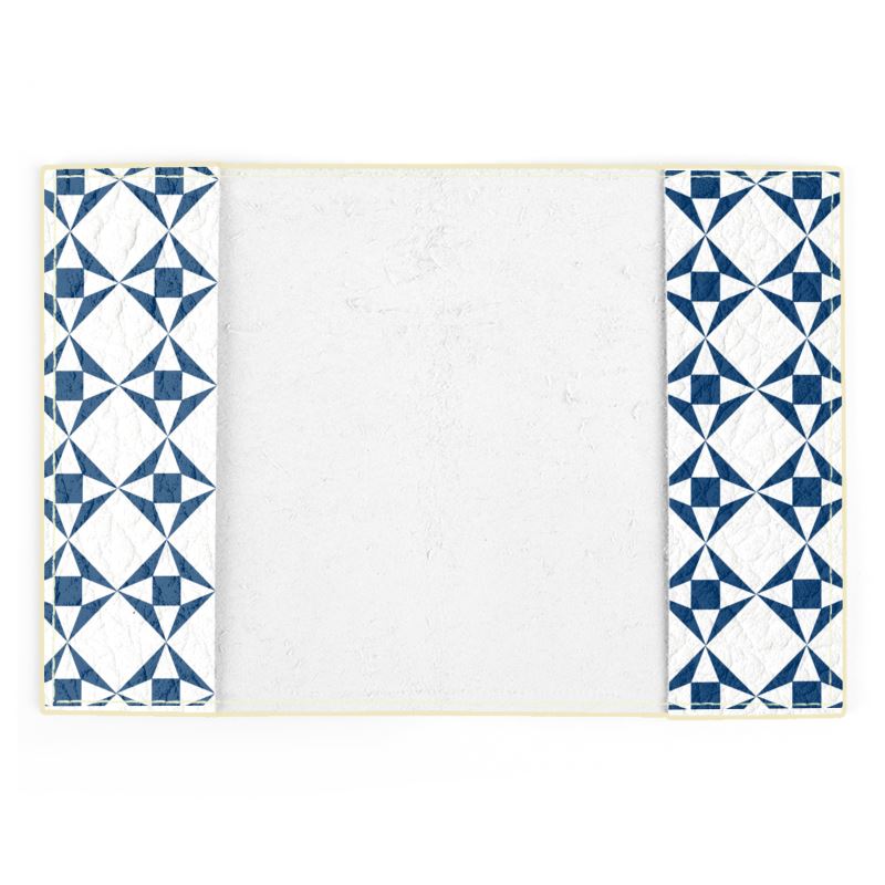 100% Nappa Leather Passport Cover | White & Navy Geo Pattern