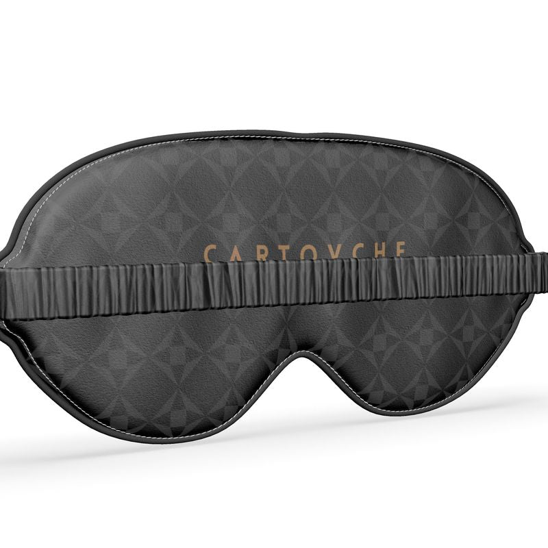 Pure Silk Satin Eye Mask | White & Navy Geo Pattern