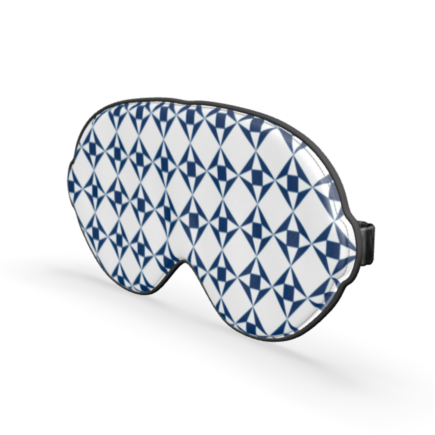 Pure Silk Satin Eye Mask | White & Navy Geo Pattern
