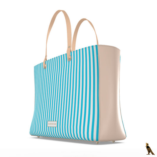 Nappa Leather Tote Handbag | Blue & White Stripe