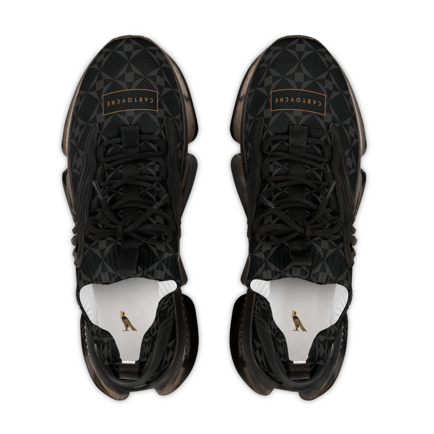 Men's Mesh Sneakers | 'Cartovche Veloce' (Black & Grey Geo Pattern)