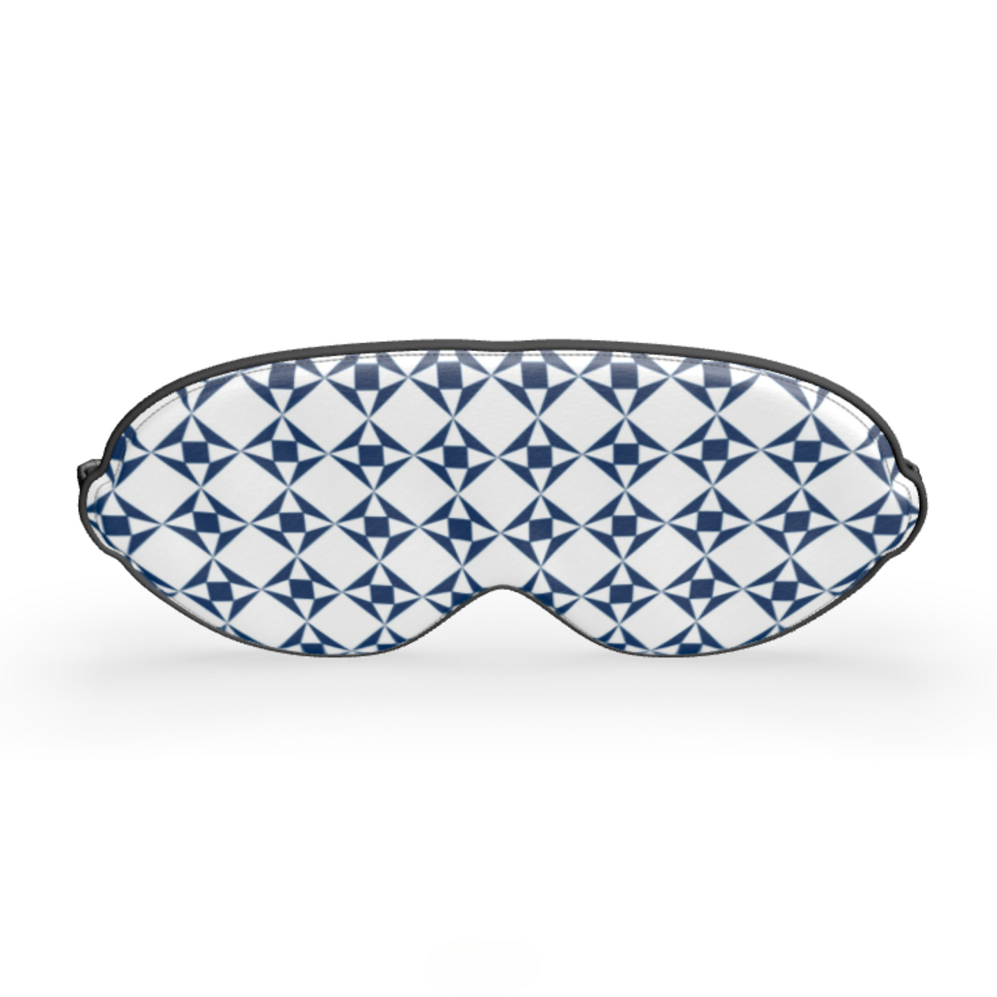 Pure Silk Satin Eye Mask | White & Navy Geo Pattern