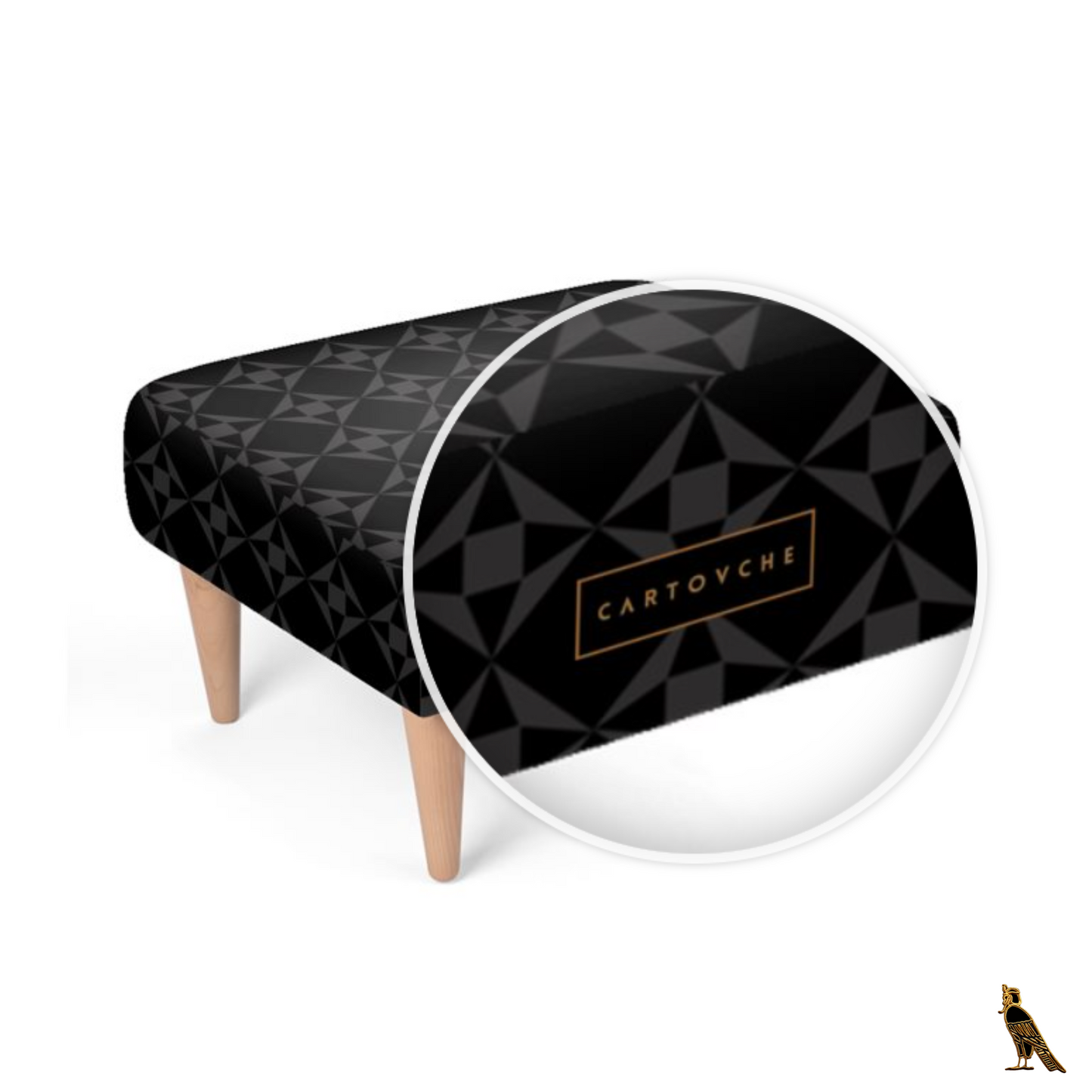 Footstool | Velour Black & Grey Geo Pattern