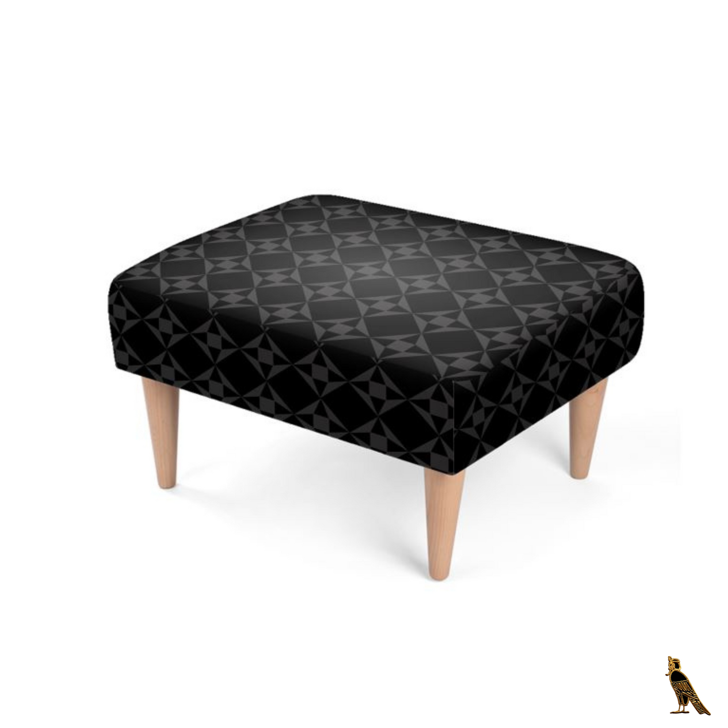 Footstool | Velour Black & Grey Geo Pattern