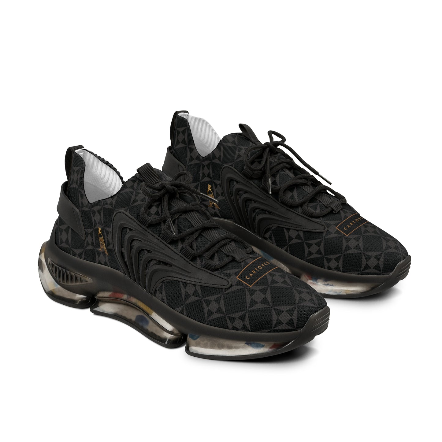 Men's Mesh Sneakers | 'Cartovche Veloce' (Black & Grey Geo Pattern)