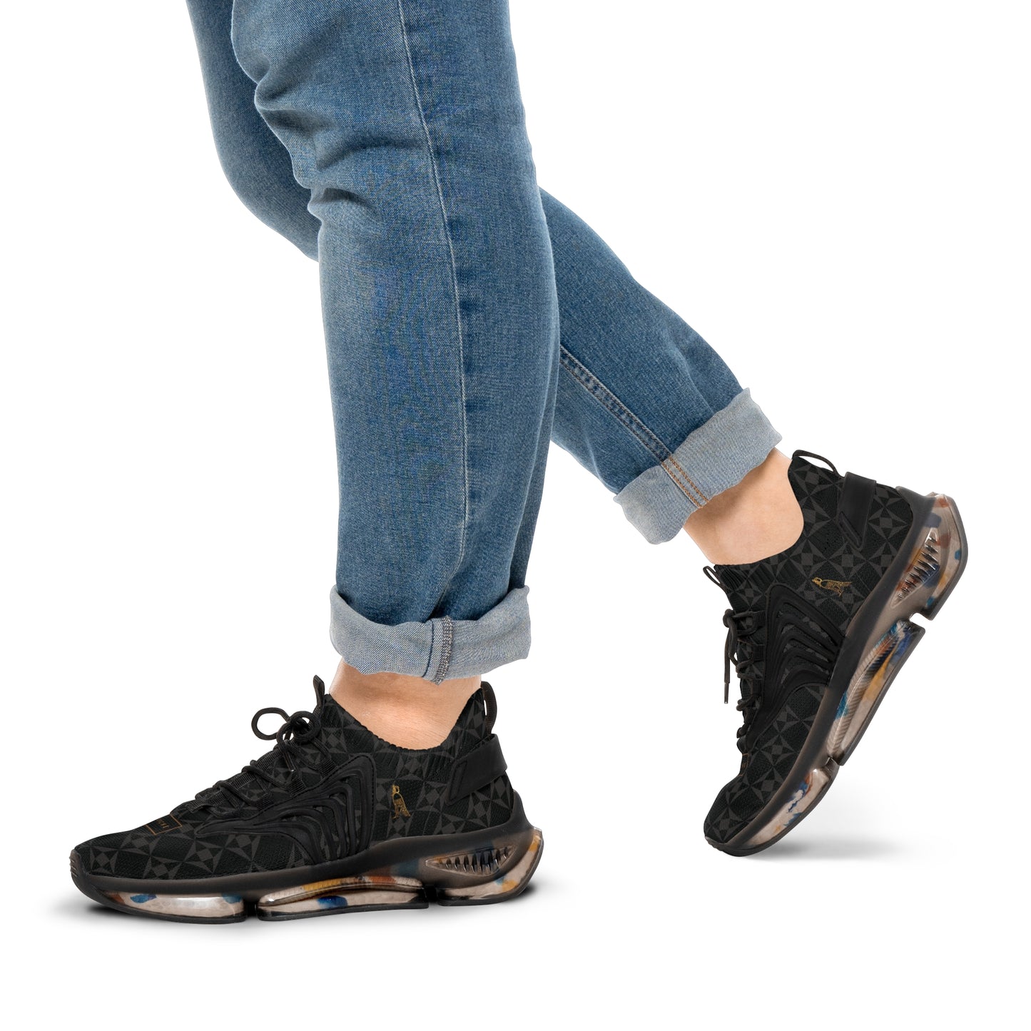 Men's Mesh Sneakers | 'Cartovche Veloce' (Black & Grey Geo Pattern)