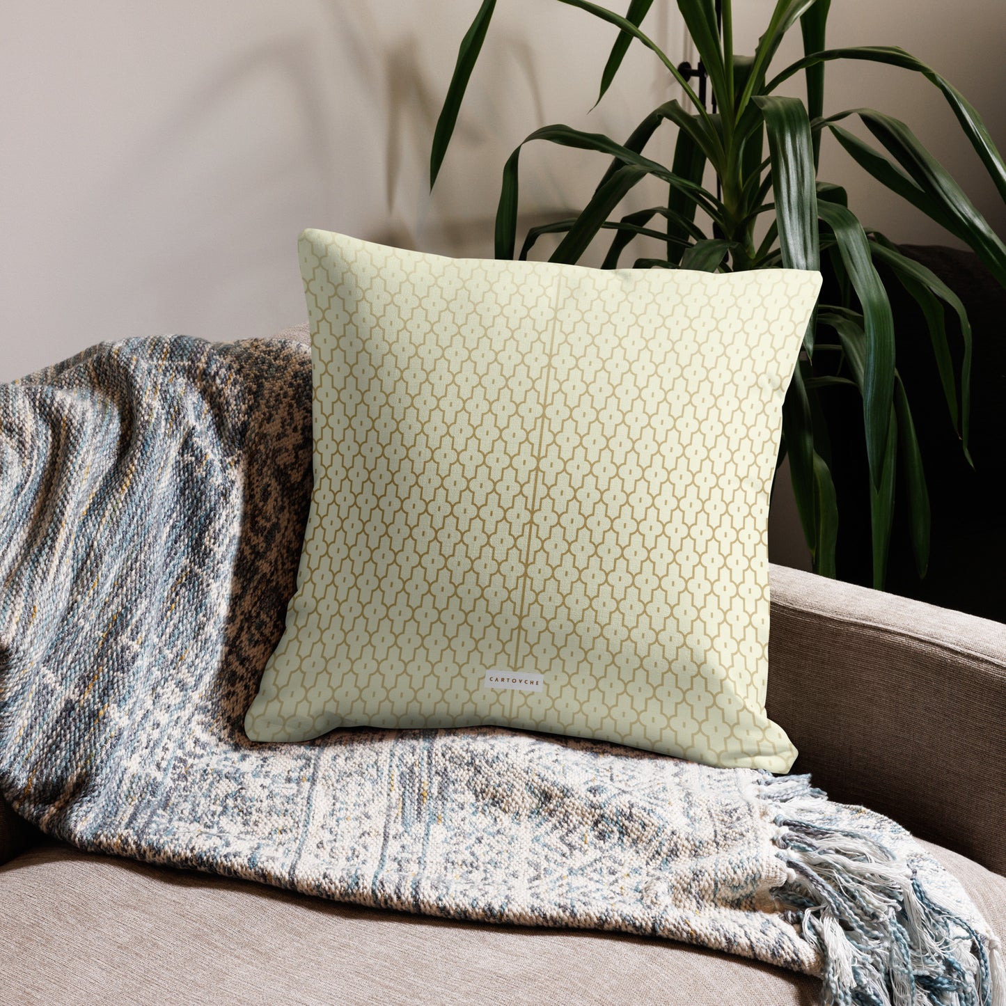 'Gold Geometry' Cushion (Beige)