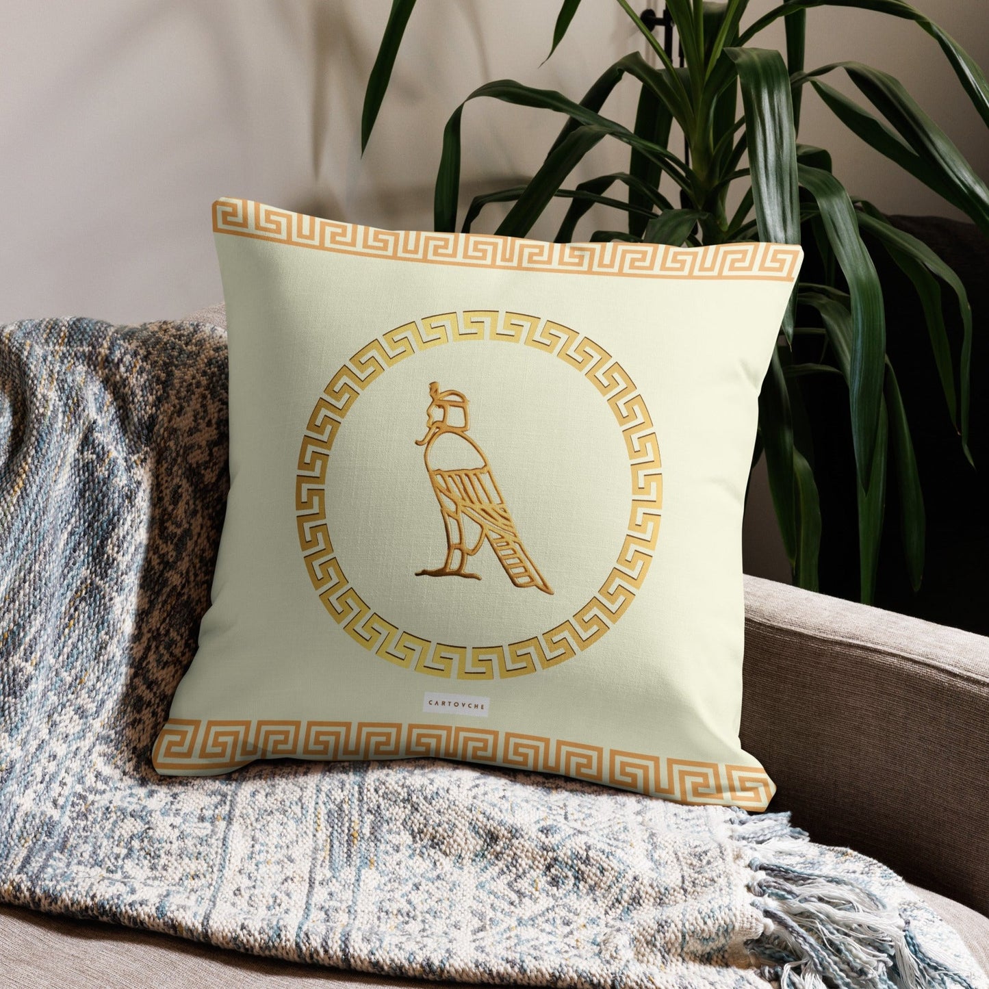 'Gold Meander' Cushion (Beige)