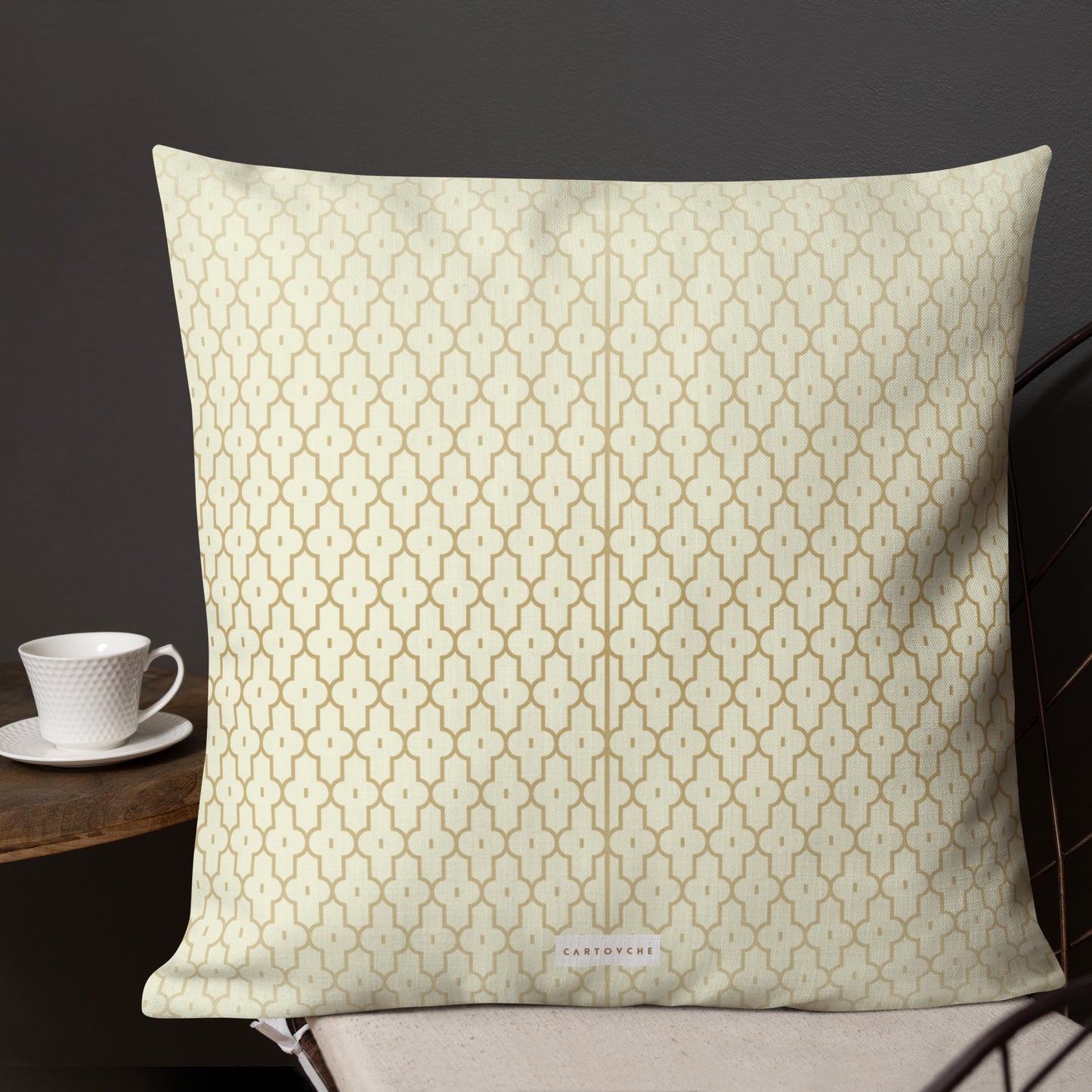 'Gold Geometry' Cushion (Beige)