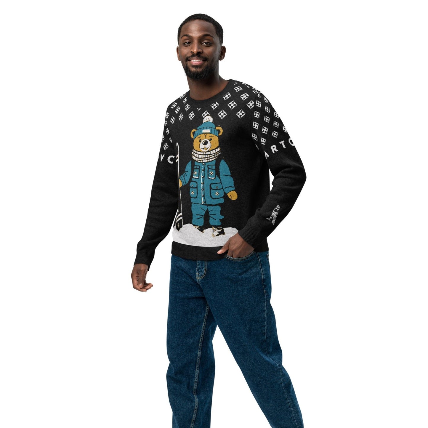 Men's Knitted Crew Neck Sweater | Snowboarder Bear