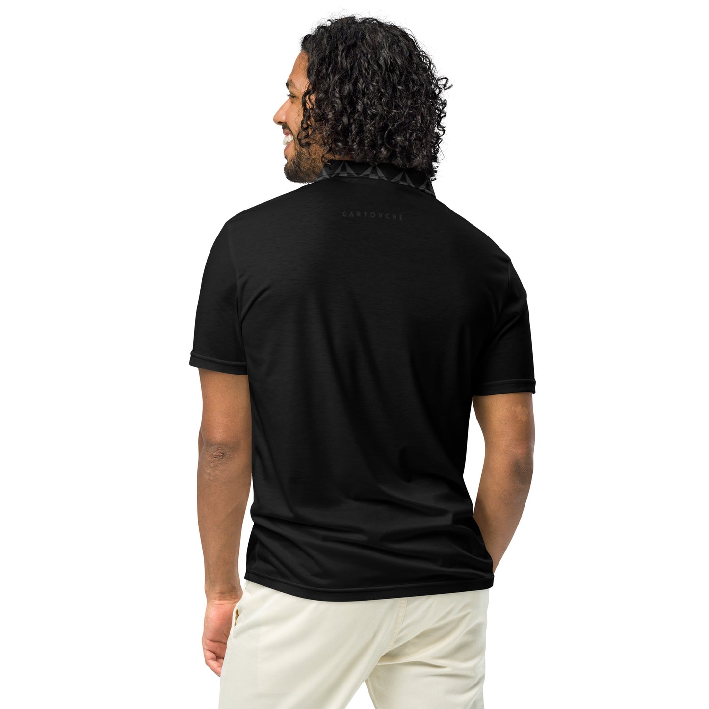 Men’s Slim Fit Polo Shirt | Black (with Grey Geo Pattern)
