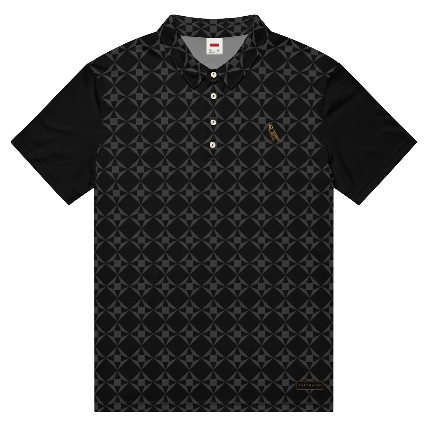 Men’s Slim Fit Polo Shirt | Black (with Grey Geo Pattern)