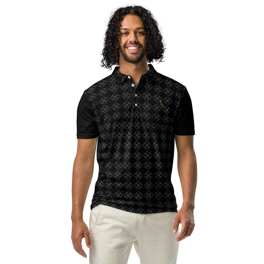 Men’s Slim Fit Polo Shirt | Black (with Grey Geo Pattern)