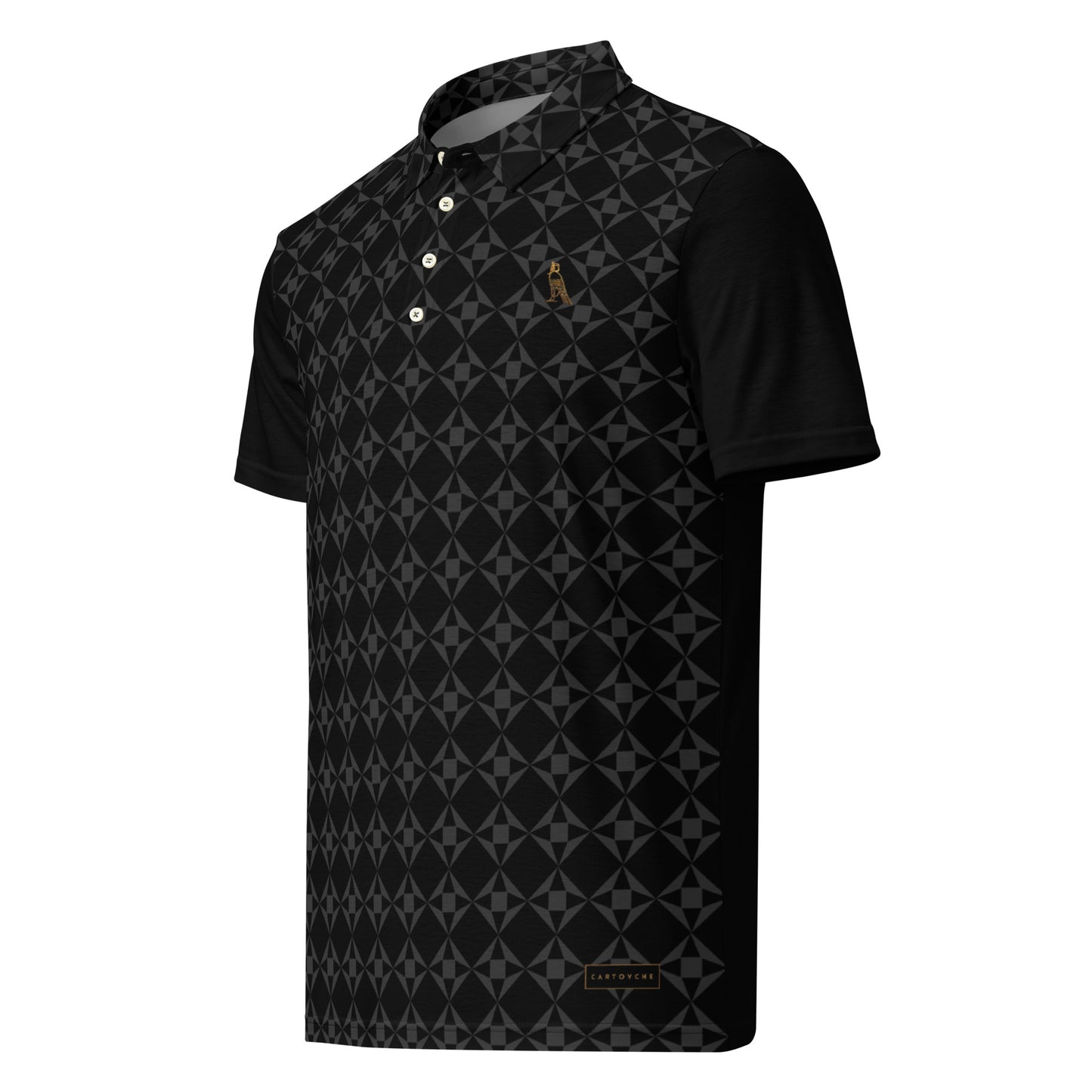 Men’s Slim Fit Polo Shirt | Black (with Grey Geo Pattern)