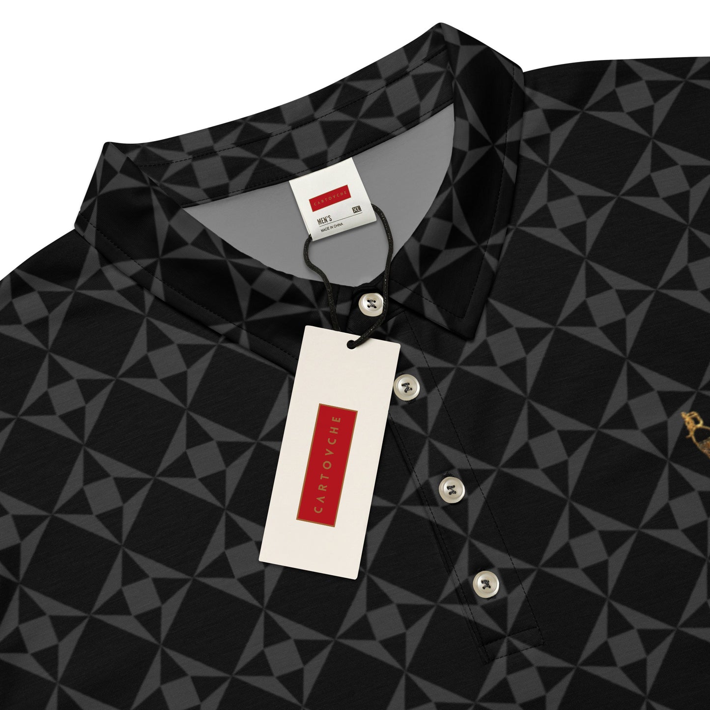 Men’s Slim Fit Polo Shirt | Black (with Grey Geo Pattern)