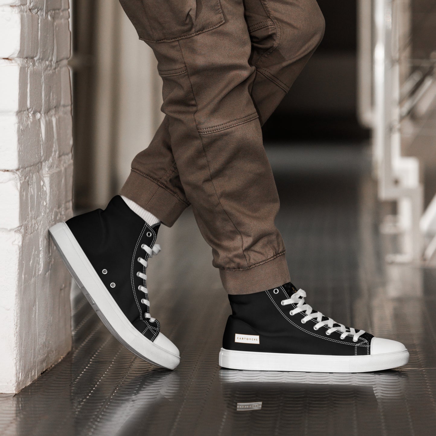 Men’s High Top Canvas Shoes | 'Cartovche Horus' (Black & White)