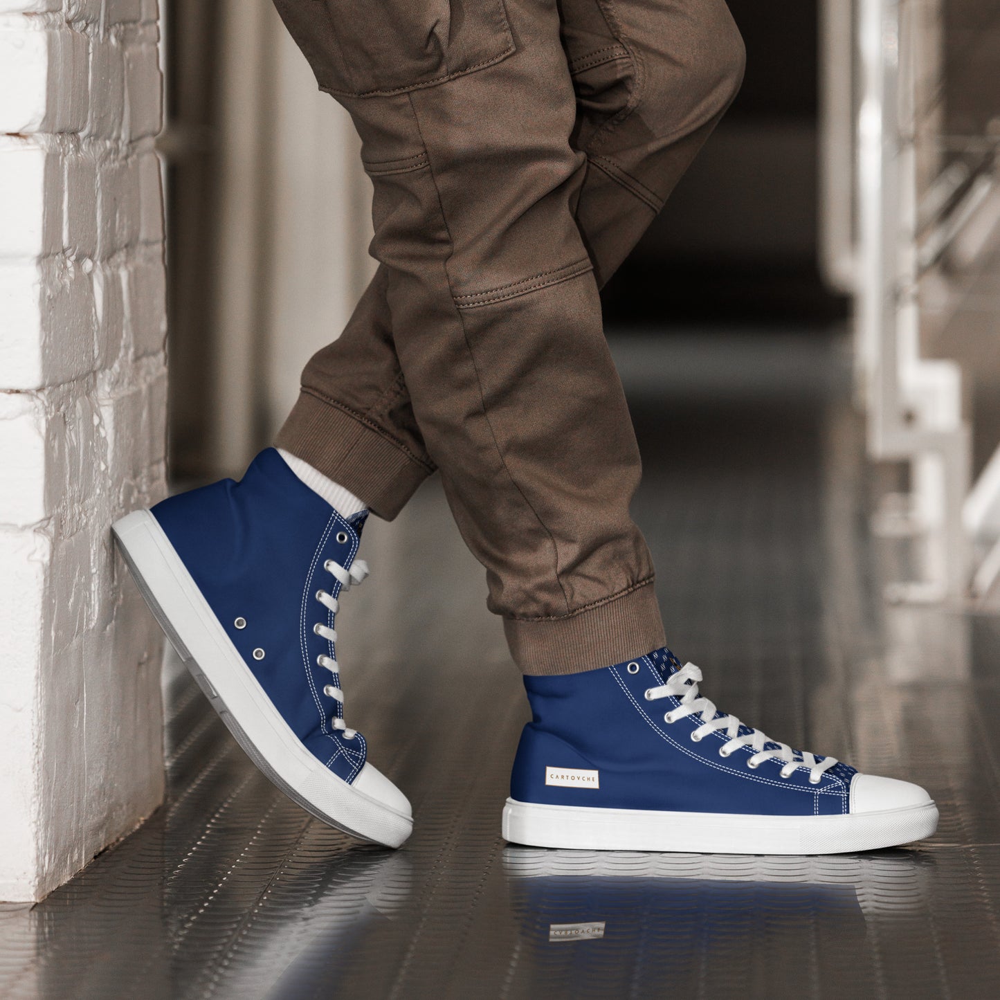 Men’s High Top Canvas Shoes | 'Cartovche Horus' (Navy & White)