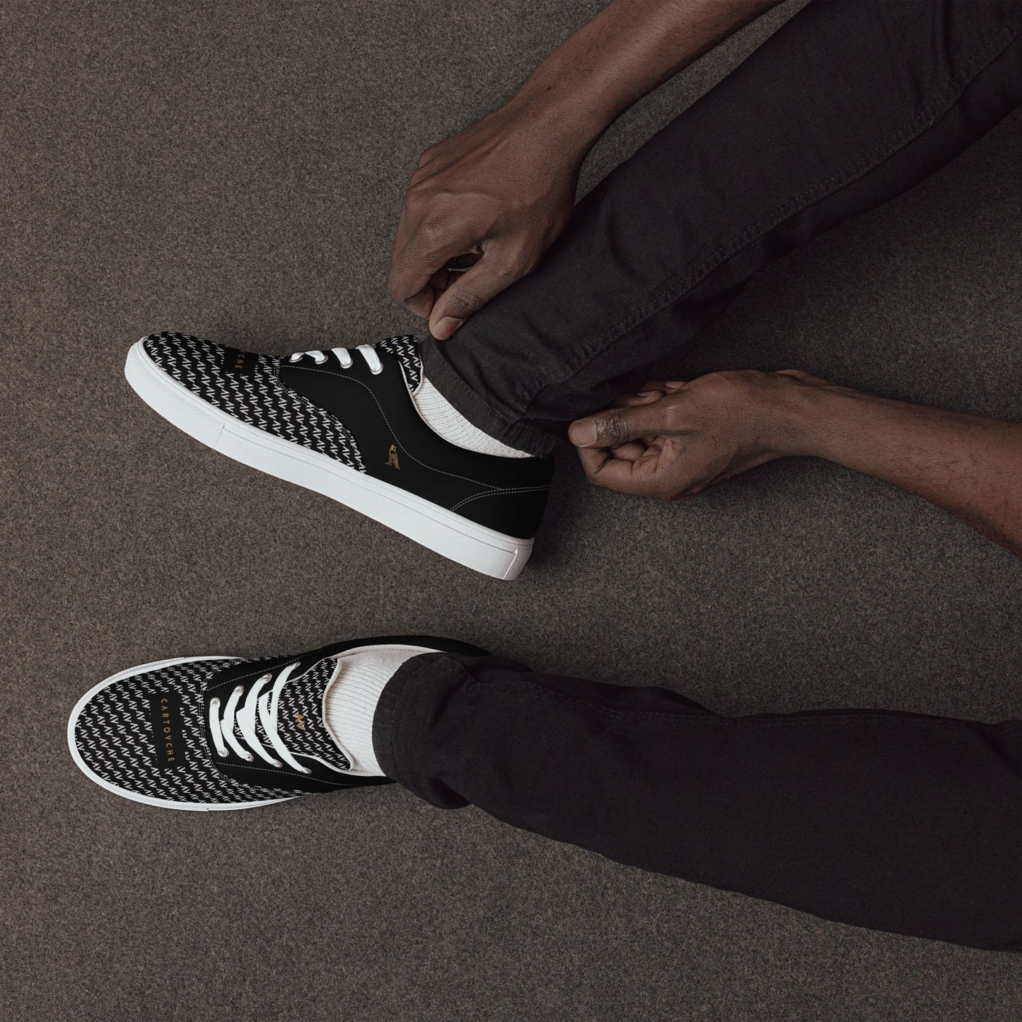 Men’s Lace-Up Canvas Shoes | 'Cartovche Osiris' (Black with White)
