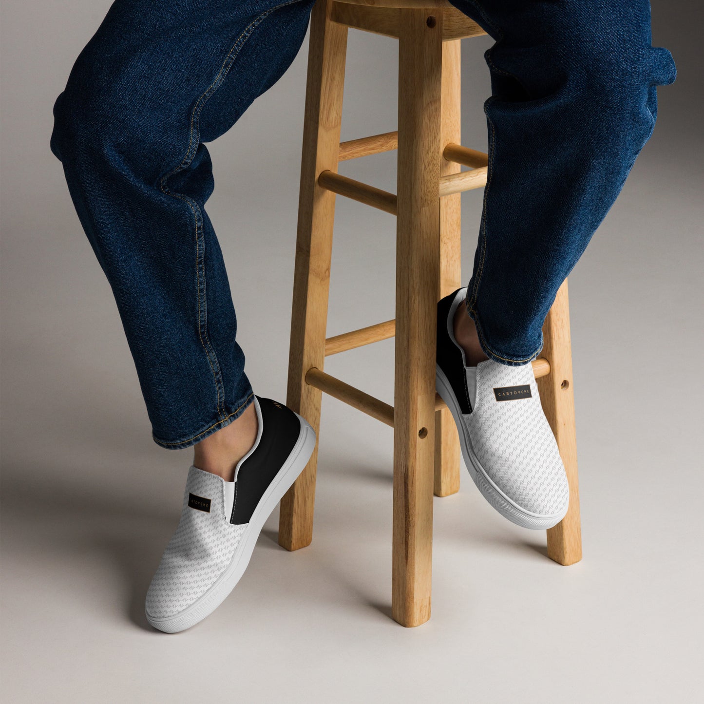 Men’s Slip-On Canvas Shoes | 'Cartovche Ramesses' (White & Black)