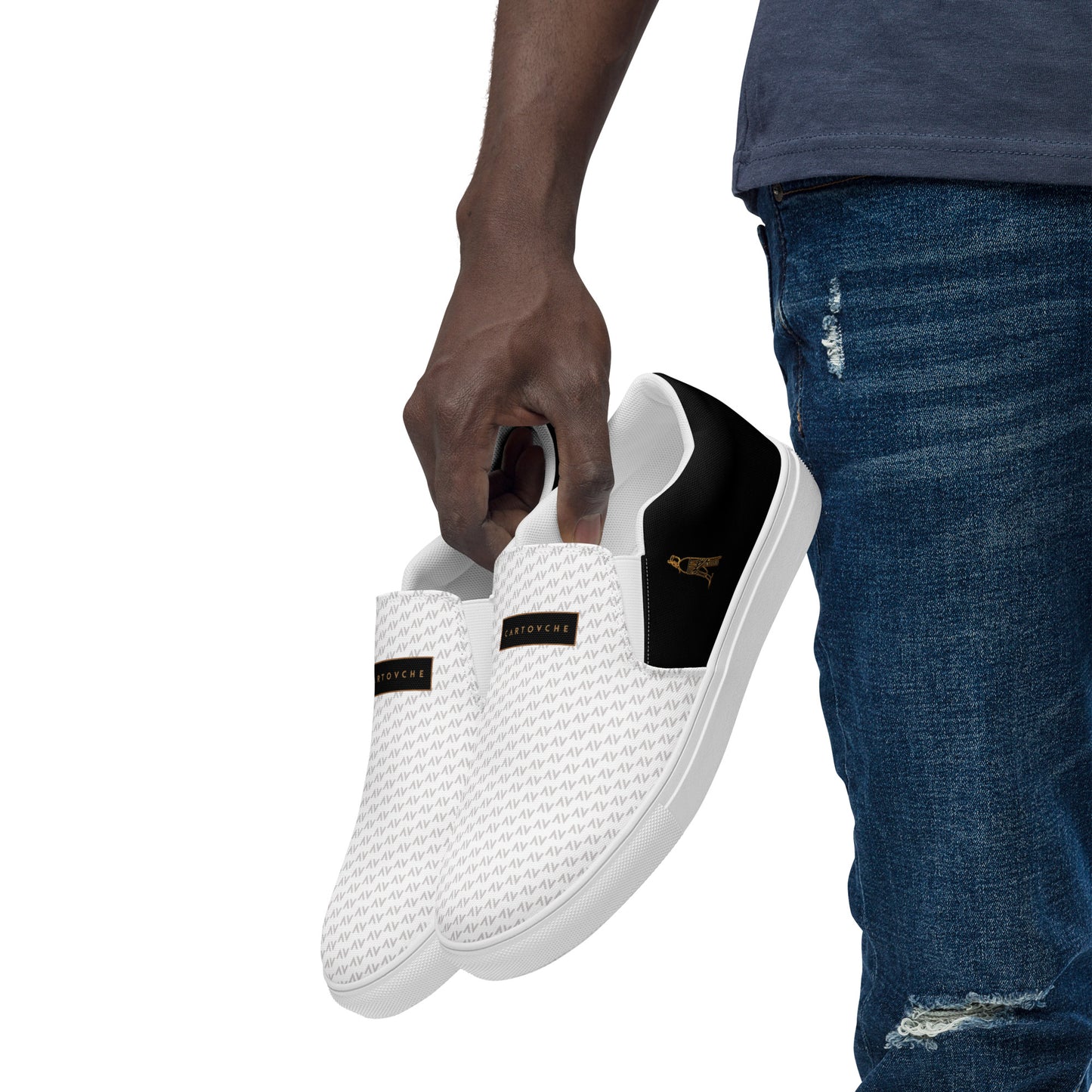 Men’s Slip-On Canvas Shoes | 'Cartovche Ramesses' (White & Black)