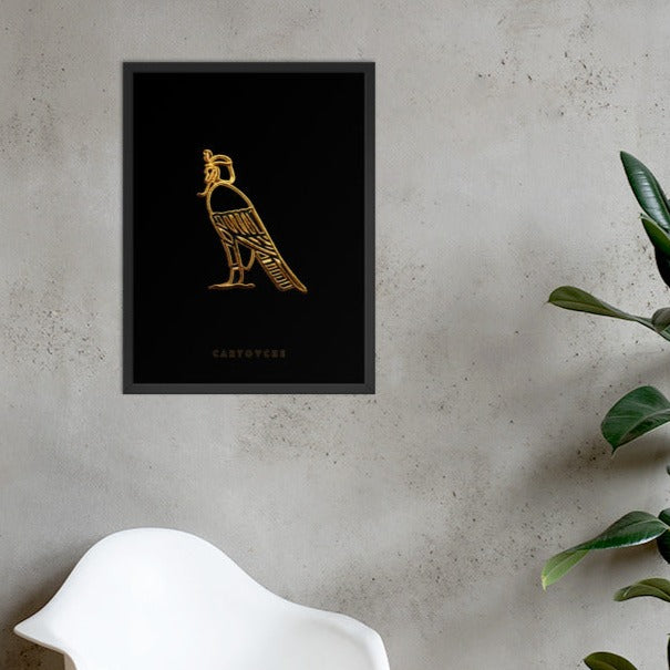 'Cartovche Horus Gold Thread (Black on Black)' | 18" x 24" Wood Framed Poster