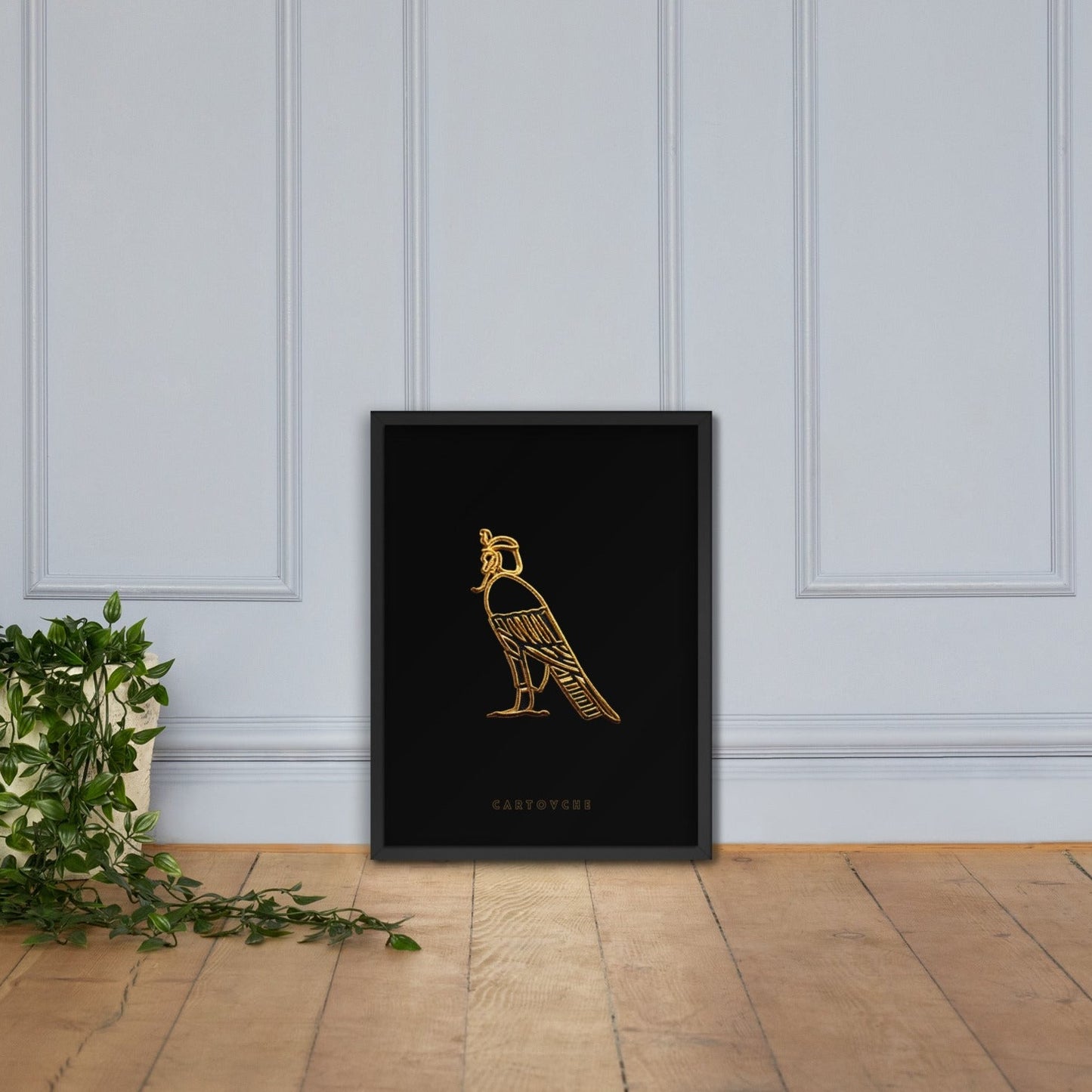 'Cartovche Horus Gold Thread (Black on Black)' | 18" x 24" Wood Framed Poster