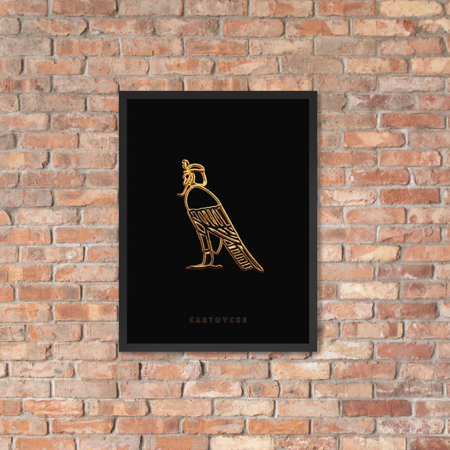 'Cartovche Horus Gold Thread (Black on Black)' | 18" x 24" Wood Framed Poster
