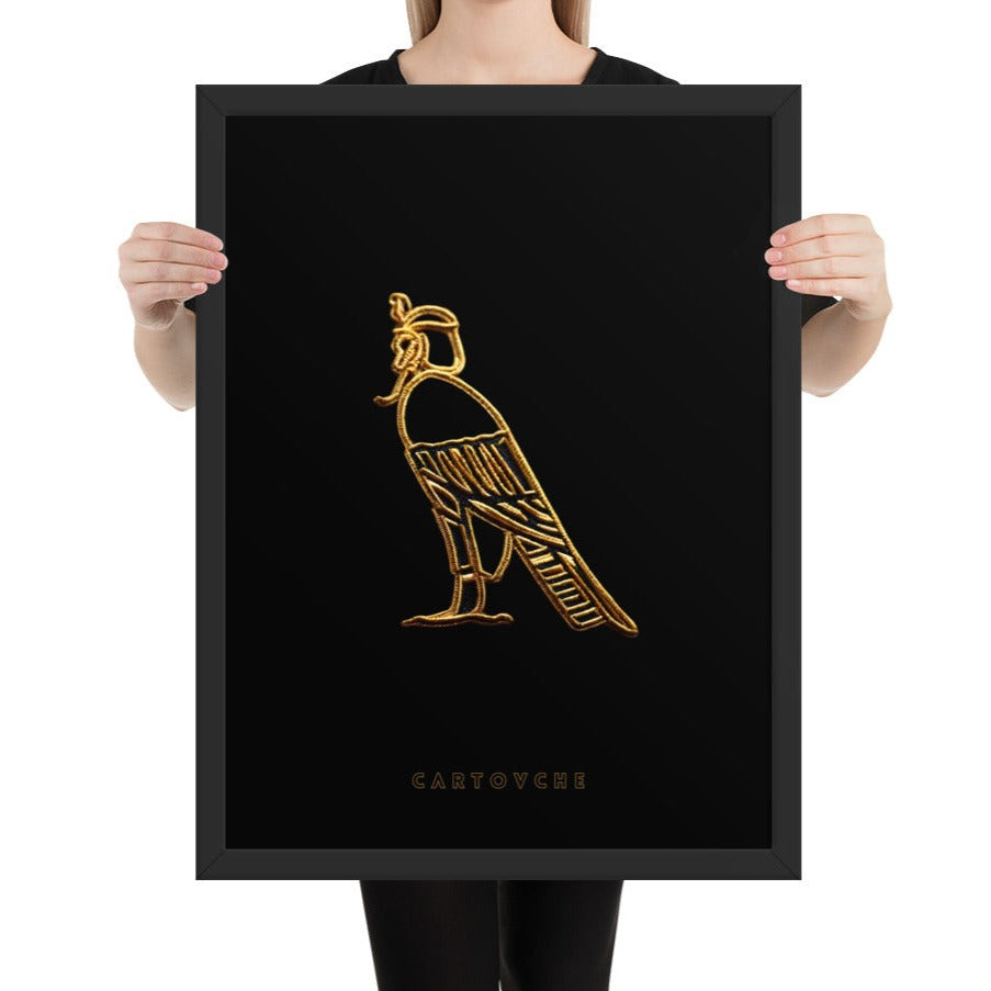 'Cartovche Horus Gold Thread (Black on Black)' | 18" x 24" Wood Framed Poster