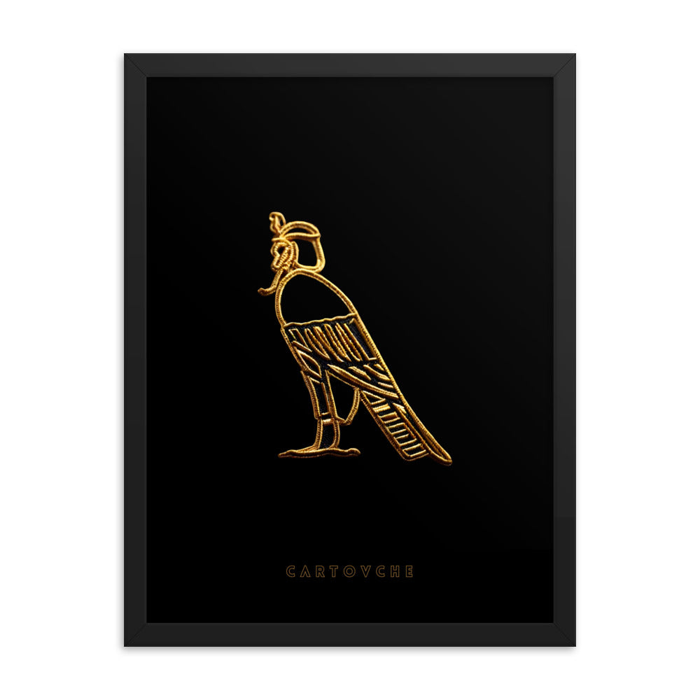 'Cartovche Horus Gold Thread (Black on Black)' | 18" x 24" Wood Framed Poster