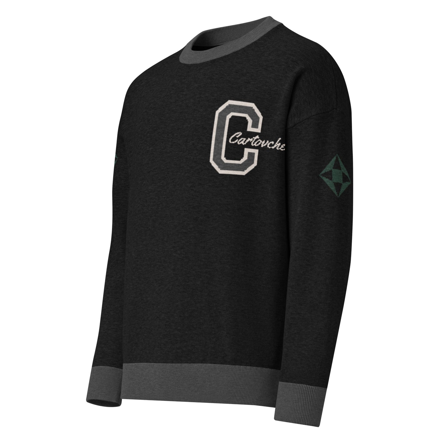 Relaxed Fit Knitted Crew Neck Sweater (Black & Charcoal)