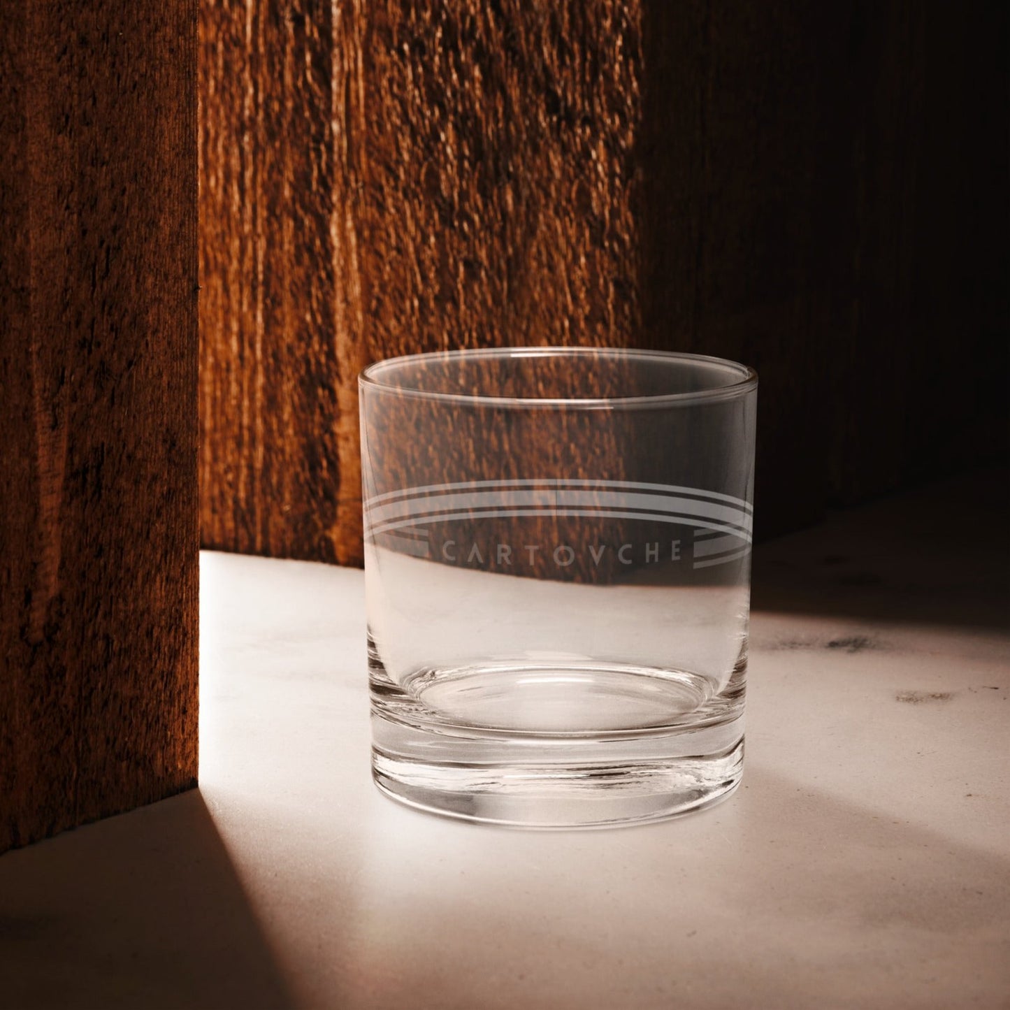 Whiskey Rocks Glass | Cartovche Logo with Striped Band
