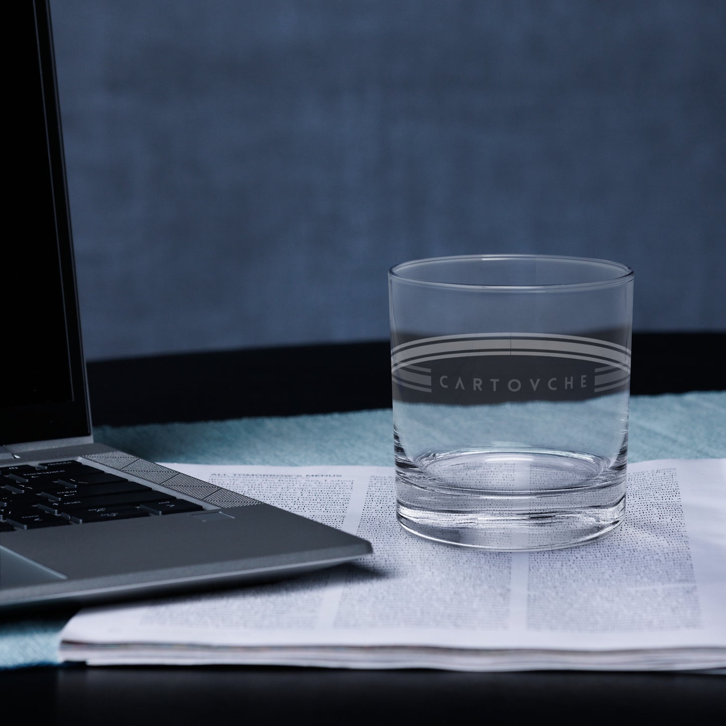 Whiskey Rocks Glass | Cartovche Logo with Striped Band