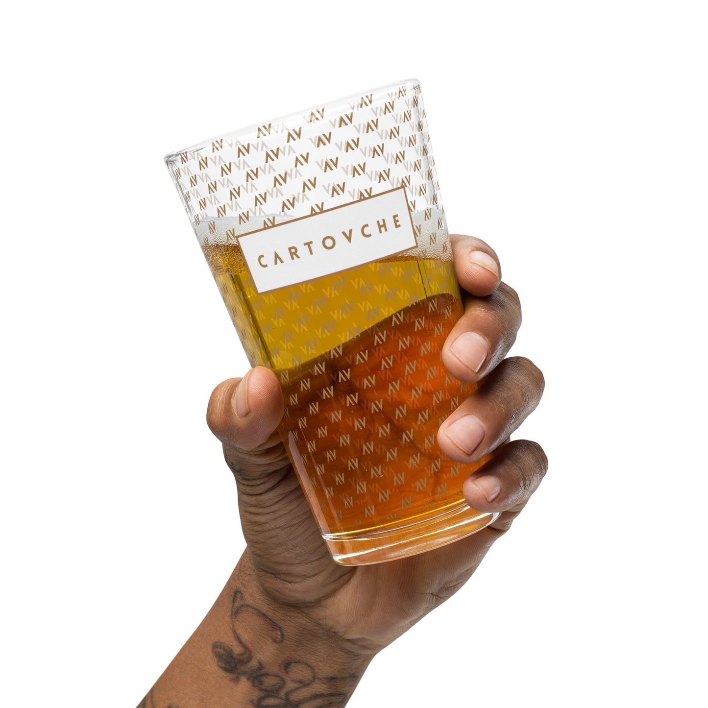 Hand-made Shaker Pint Glass | 'AV' Pattern with White Label Logo