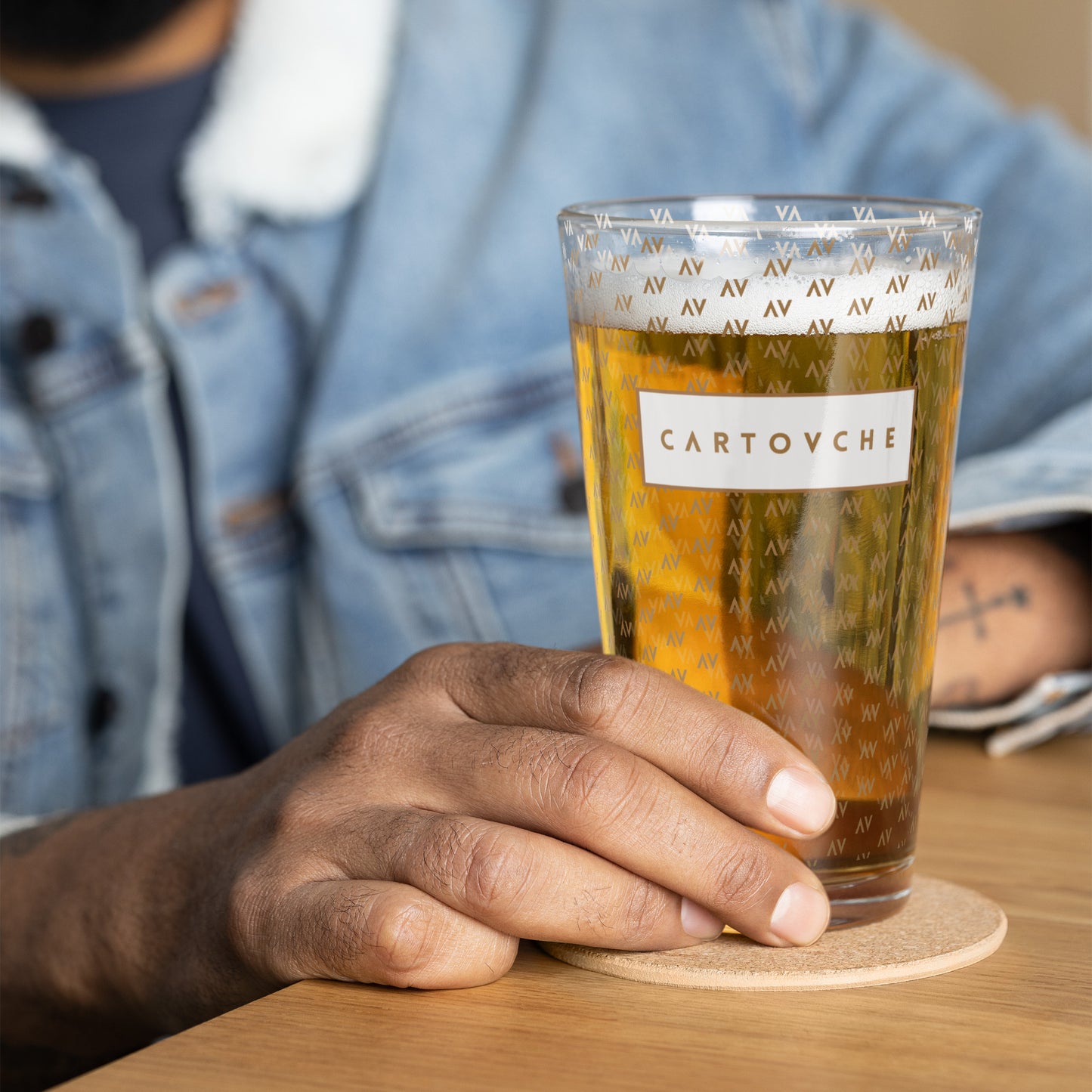 Hand-made Shaker Pint Glass | 'AV' Pattern with White Label Logo