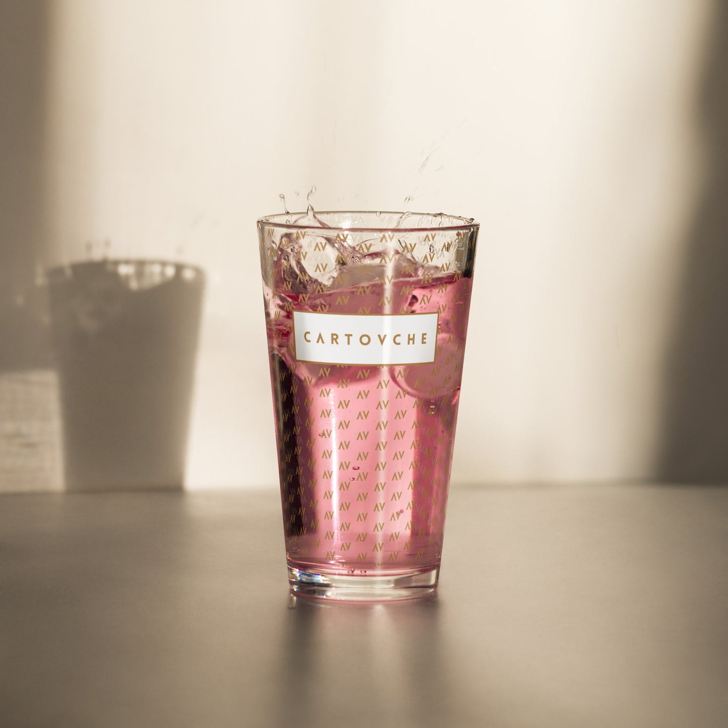 Hand-made Shaker Pint Glass | 'AV' Pattern with White Label Logo