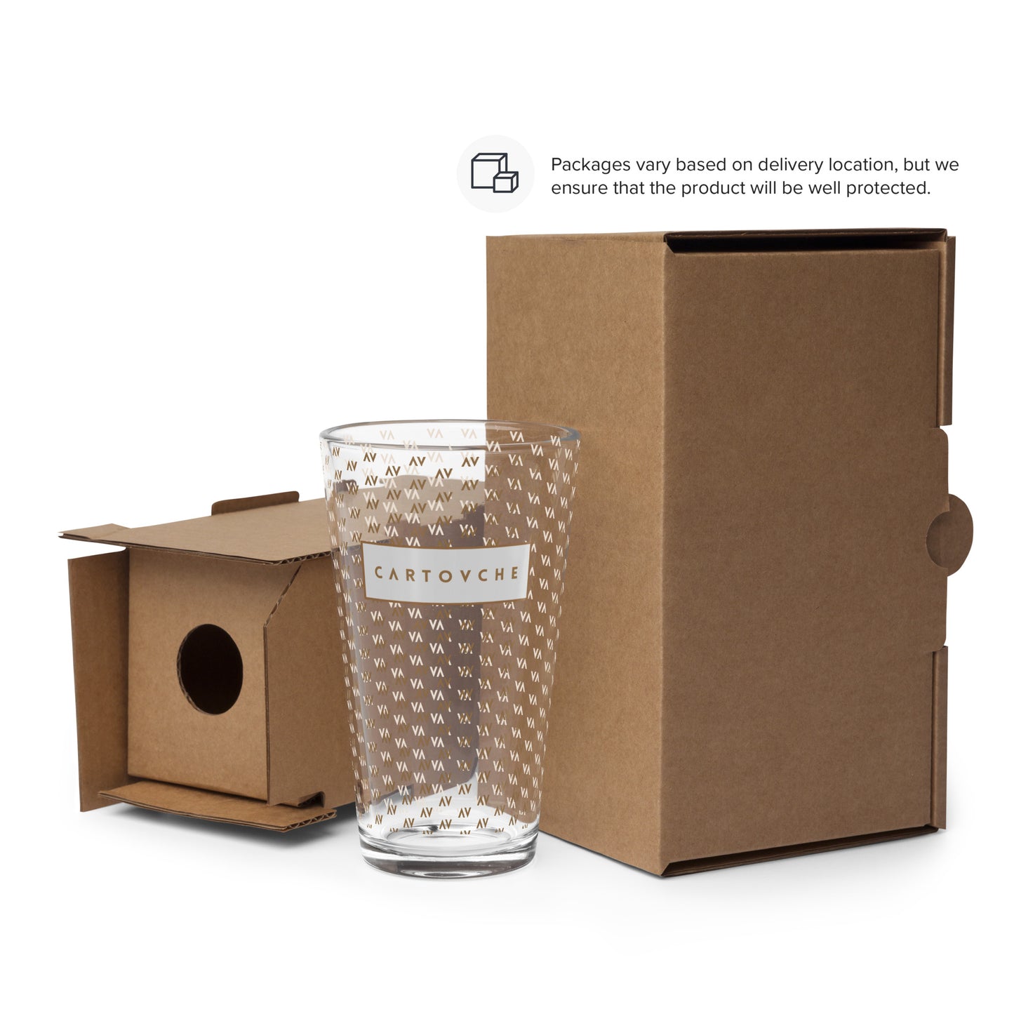 Hand-made Shaker Pint Glass | 'AV' Pattern with White Label Logo