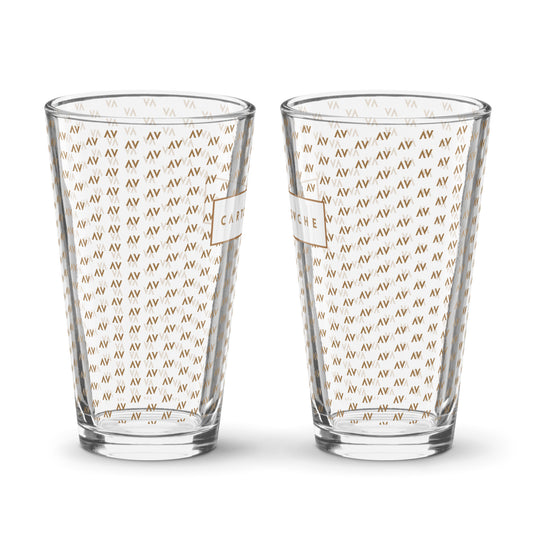 Hand-made Shaker Pint Glass | 'AV' Pattern with White Label Logo