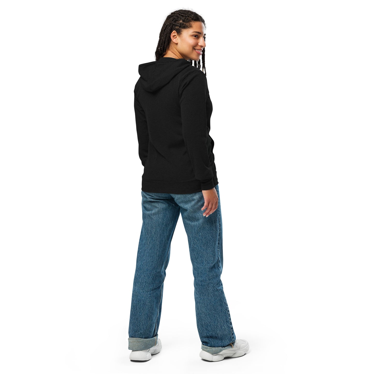 Women's Embroidered Zip Up Lightweight Hoodie (Solid Triblend Black)