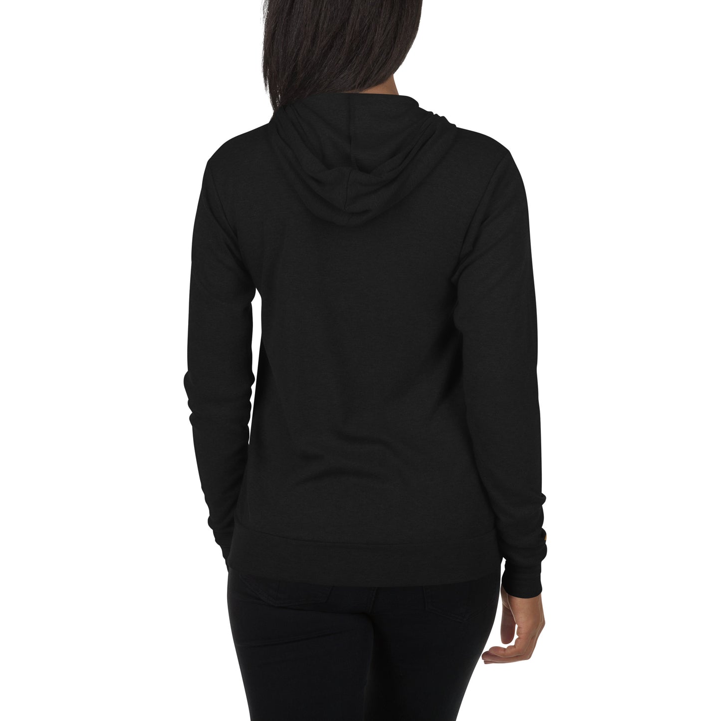 Women's Embroidered Zip Up Lightweight Hoodie (Solid Triblend Black)