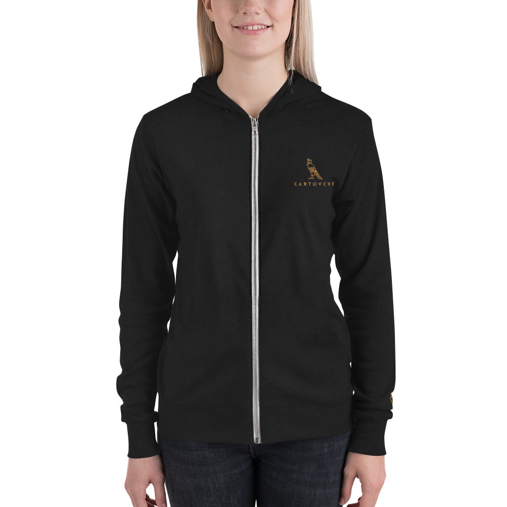 Women's Embroidered Zip Up Lightweight Hoodie (Solid Triblend Black)