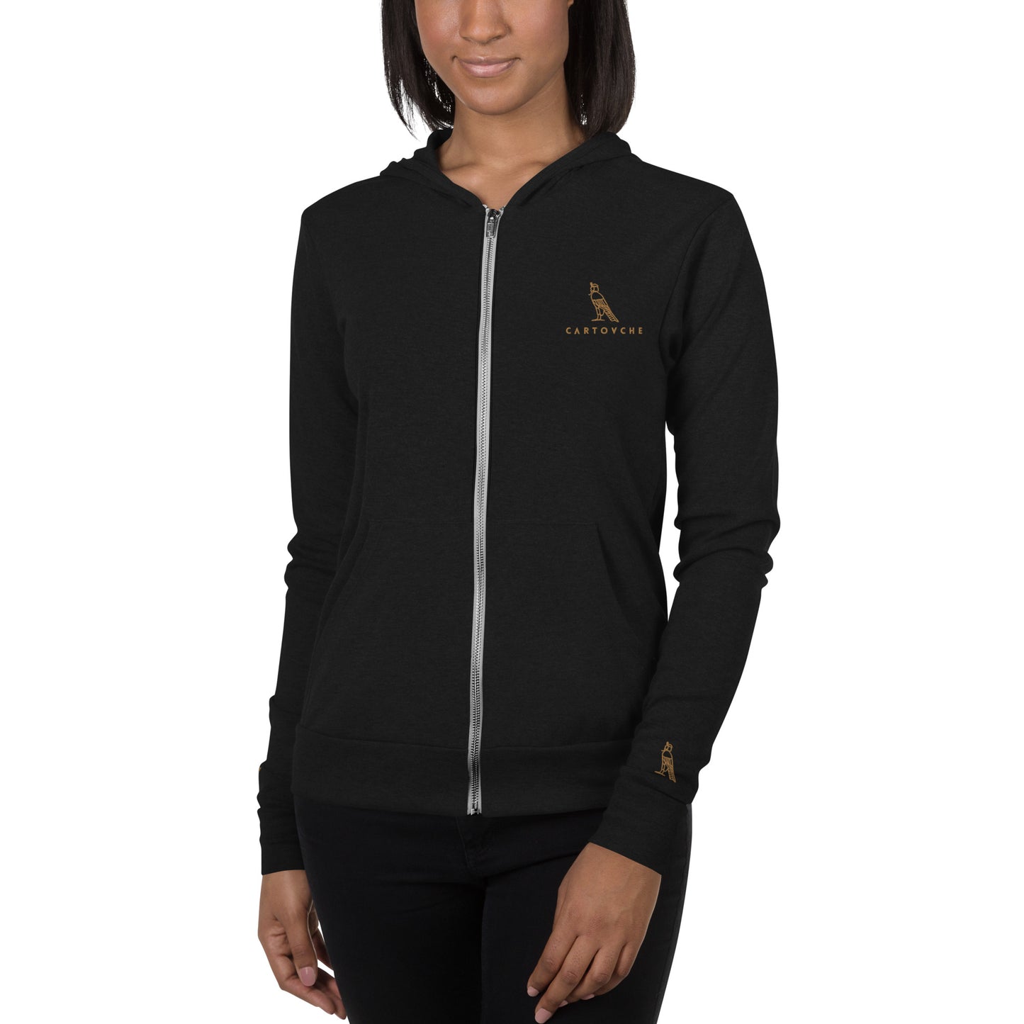Women's Embroidered Zip Up Lightweight Hoodie (Solid Triblend Black)