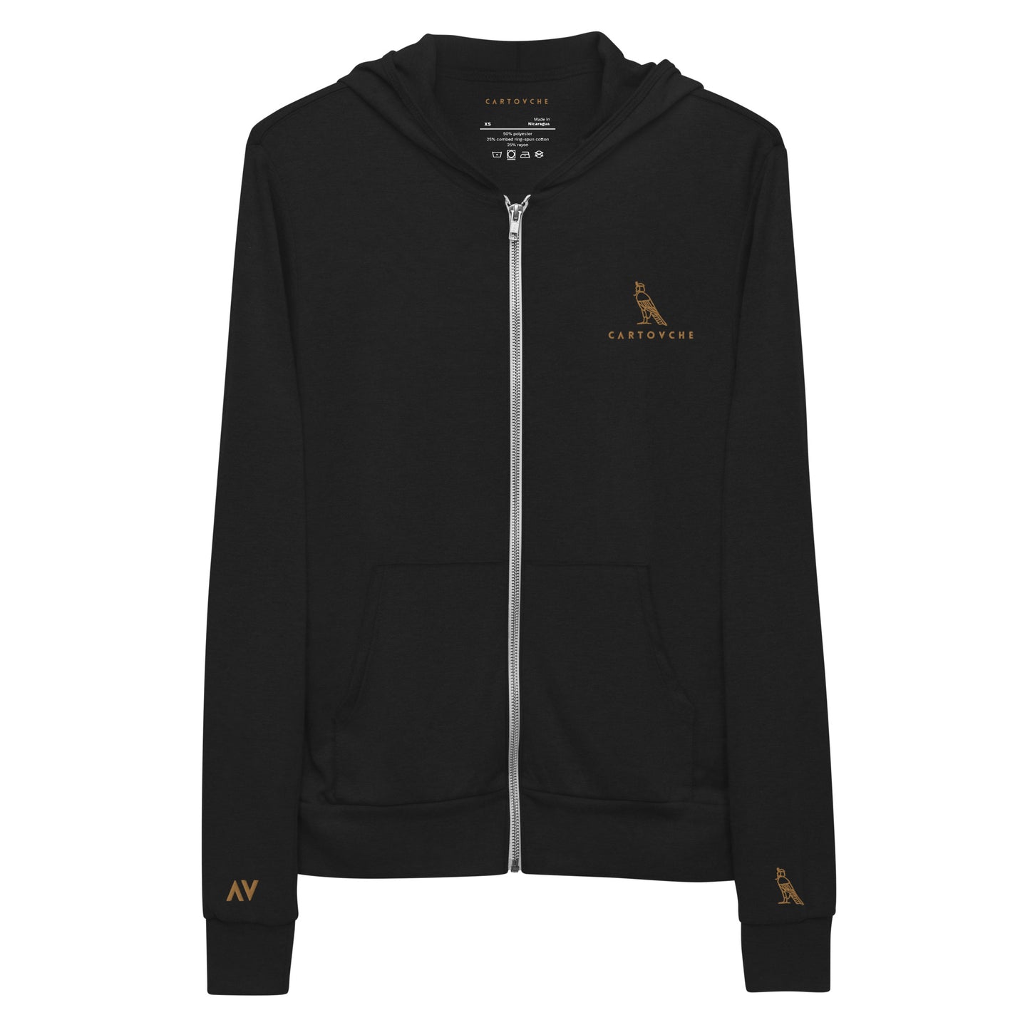 Women's Embroidered Zip Up Lightweight Hoodie (Solid Triblend Black)