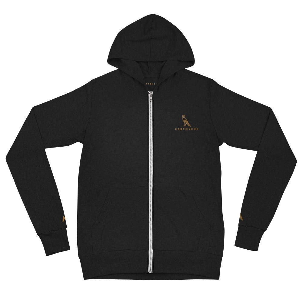 Women's Embroidered Zip Up Lightweight Hoodie (Solid Triblend Black)