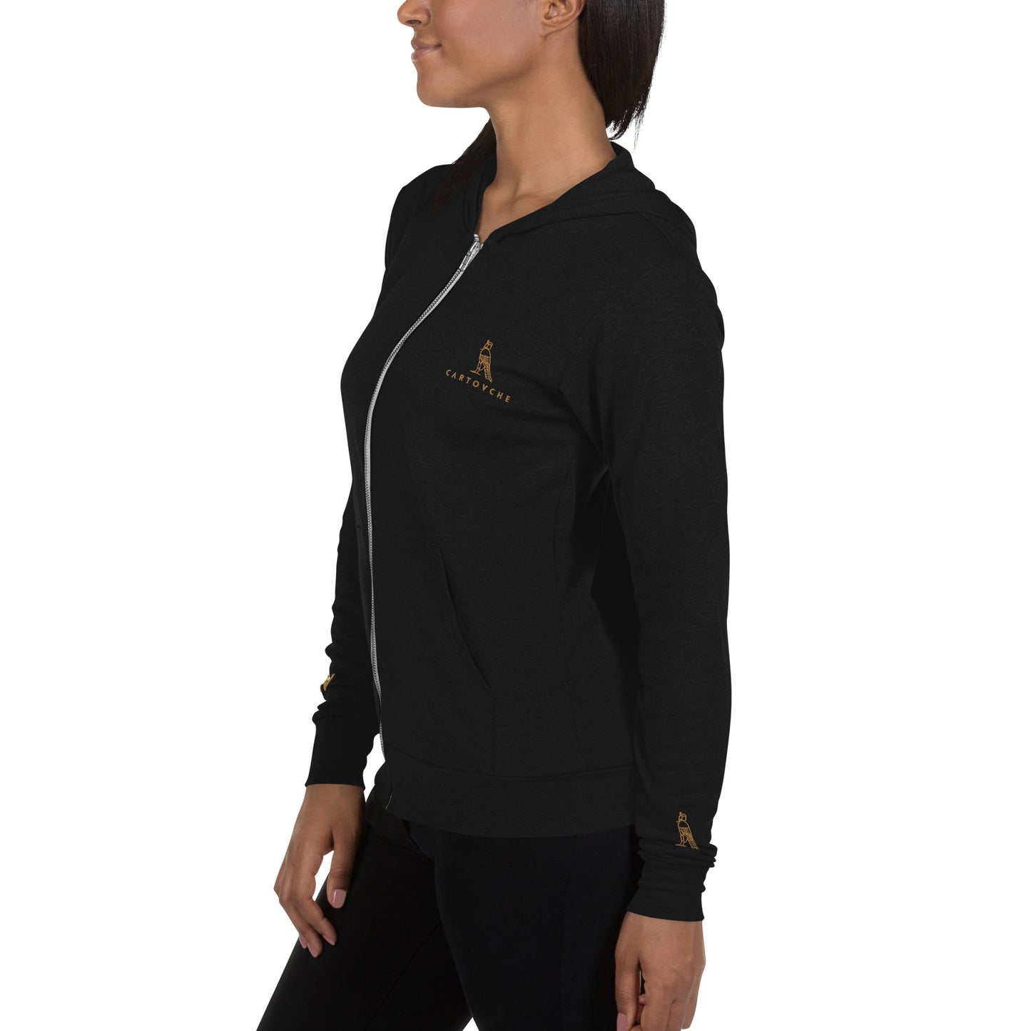 Women's Embroidered Zip Up Lightweight Hoodie (Solid Triblend Black)