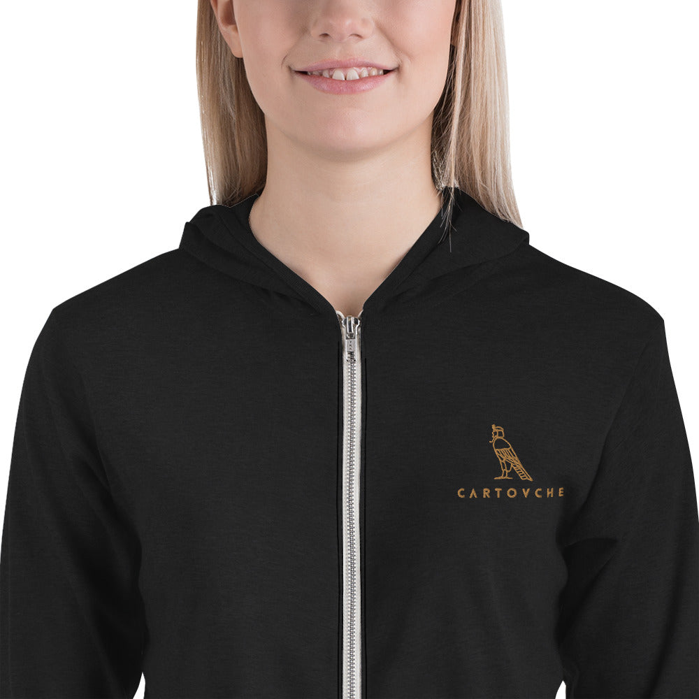 Women's Embroidered Zip Up Lightweight Hoodie (Solid Triblend Black)