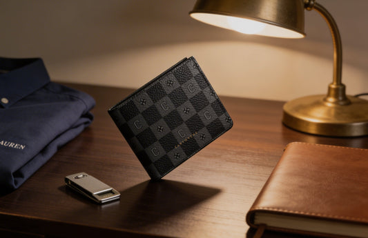 Men's Nappa Leather Wallet (Black & Grey Monogram)