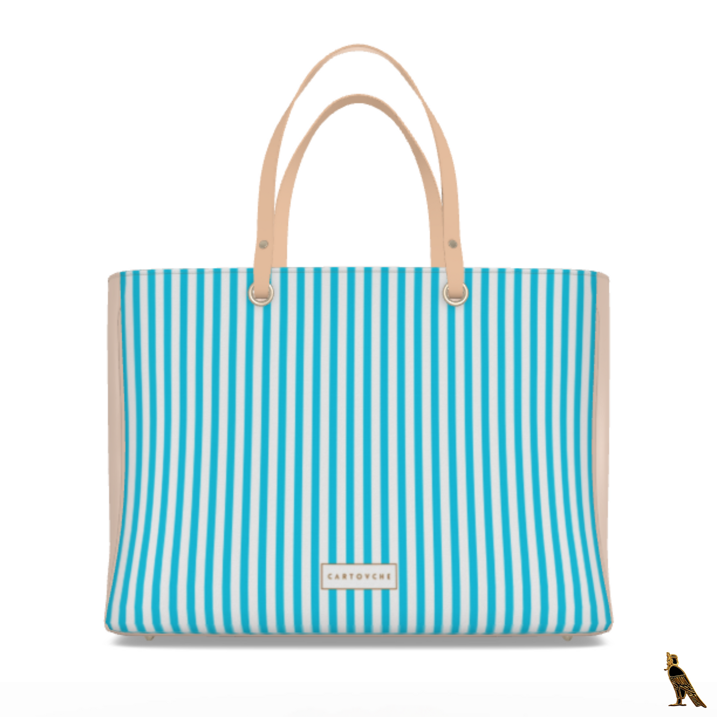 Nappa Leather Tote Handbag | Blue & White Stripe